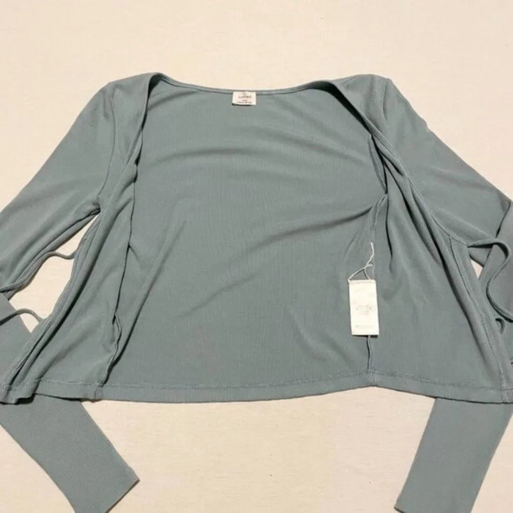 Aritzia Wilfred Tie Front Long Sleeve Ribbed Stretchy Crop Top  XXS - Picture 7 of 16